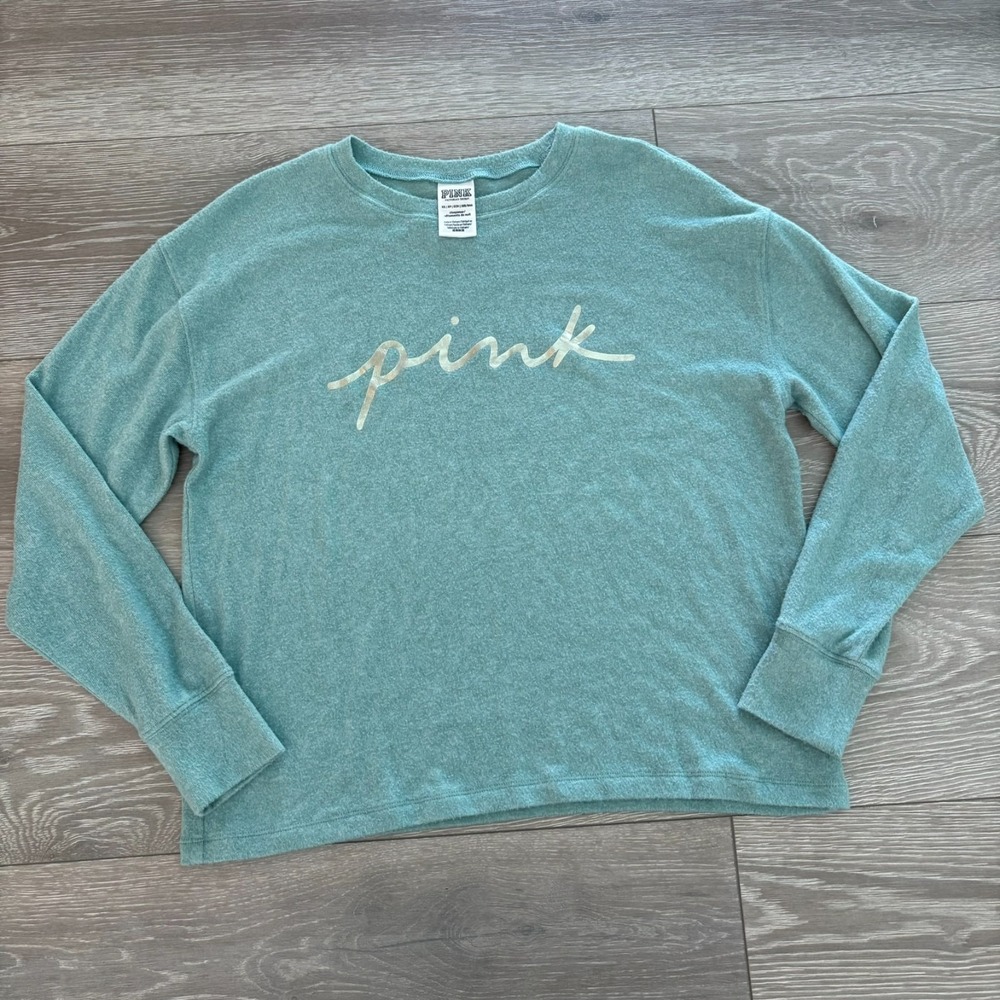 Victoria's Secret Pink Womens Green Long Sleeve Lightweight Pullover Top Size XS